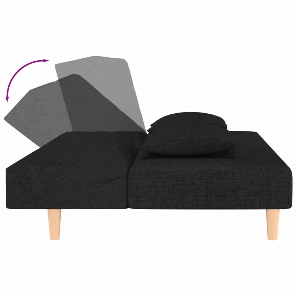 Canapé lit 2 places avec 2 oreillers tissu noir