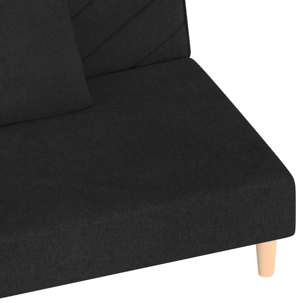 Canapé lit 2 places avec 2 oreillers tissu noir