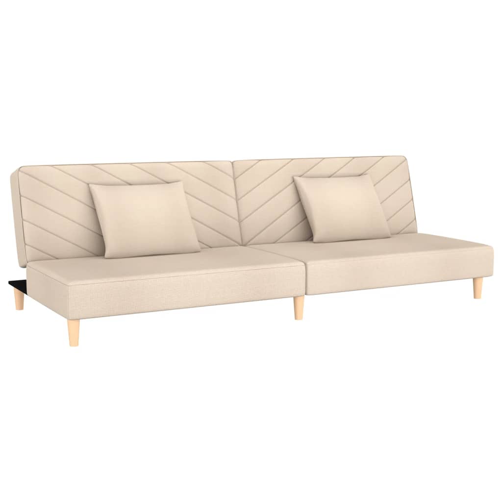 Canapé convertible 2 places avec 2 coussins en tissu crème