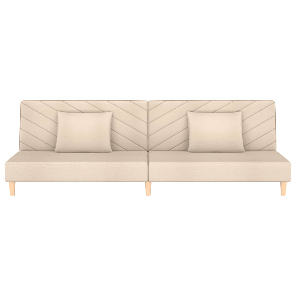 Canapé convertible 2 places avec 2 coussins en tissu crème