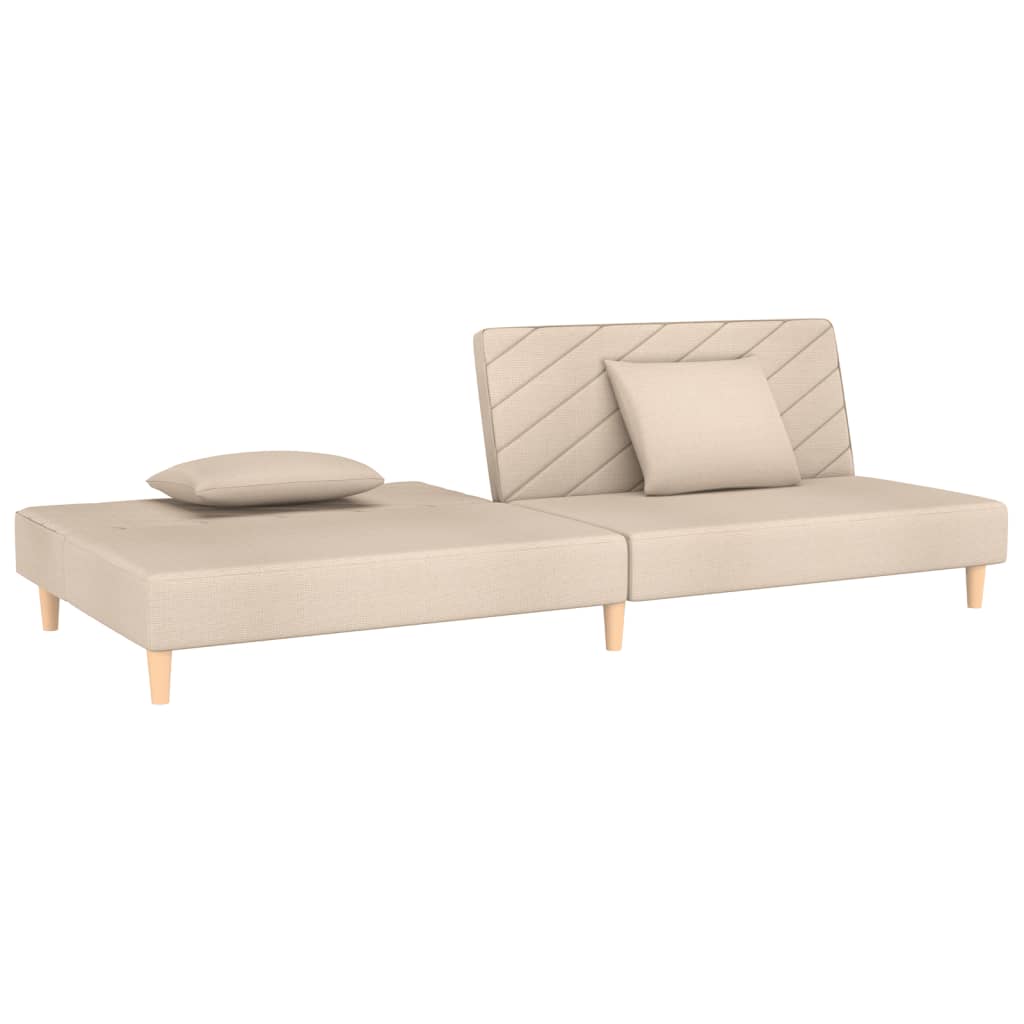 Canapé convertible 2 places avec 2 coussins en tissu crème
