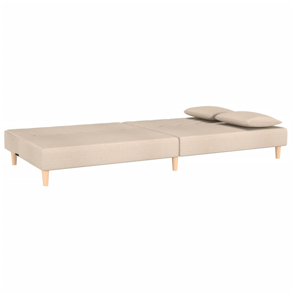 Canapé convertible 2 places avec 2 coussins en tissu crème