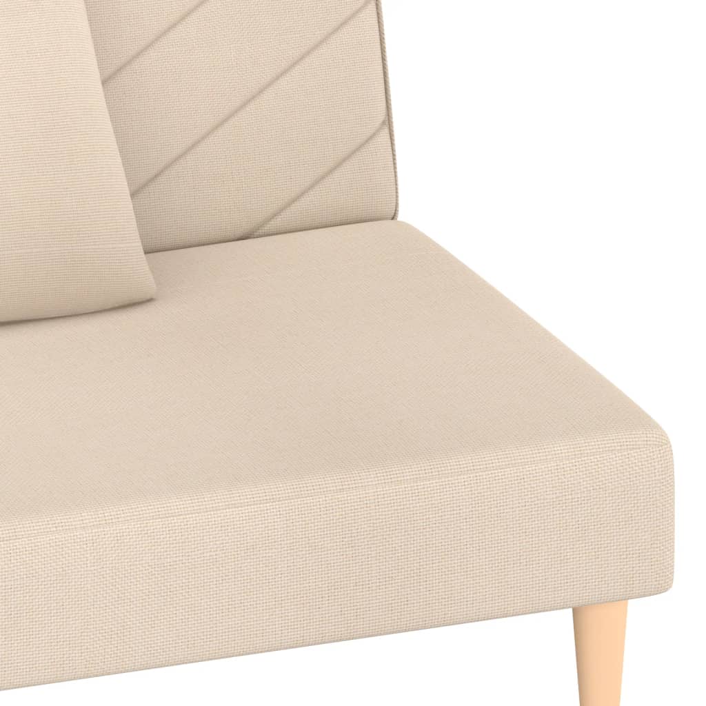 Canapé convertible 2 places avec 2 coussins en tissu crème