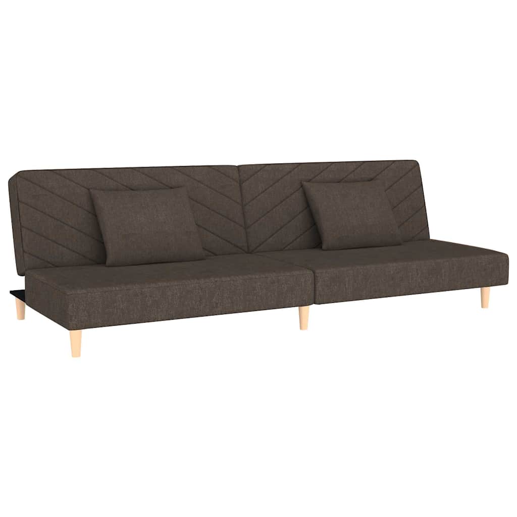 Canapé convertible 2 places avec 2 coussins en tissu marron