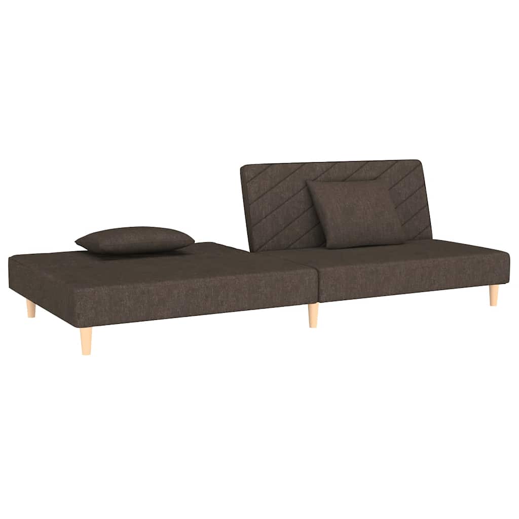 Canapé convertible 2 places avec 2 coussins en tissu marron