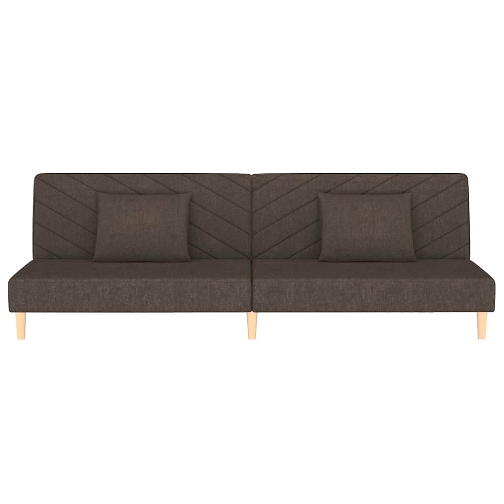 Canapé convertible 2 places avec 2 coussins en tissu marron