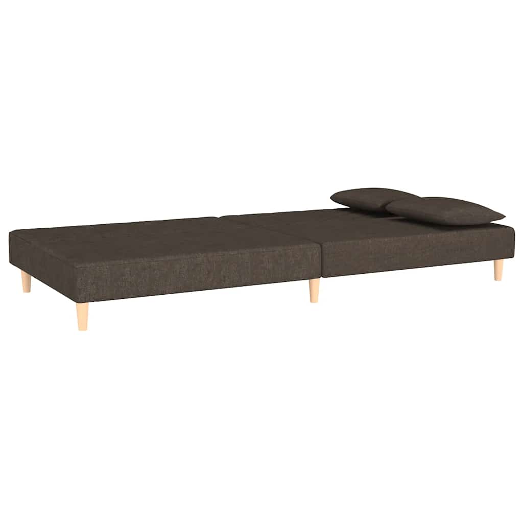 Canapé convertible 2 places avec 2 coussins en tissu marron