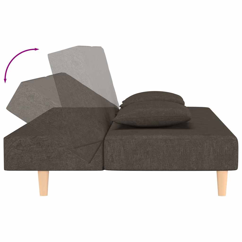 Canapé convertible 2 places avec 2 coussins en tissu marron