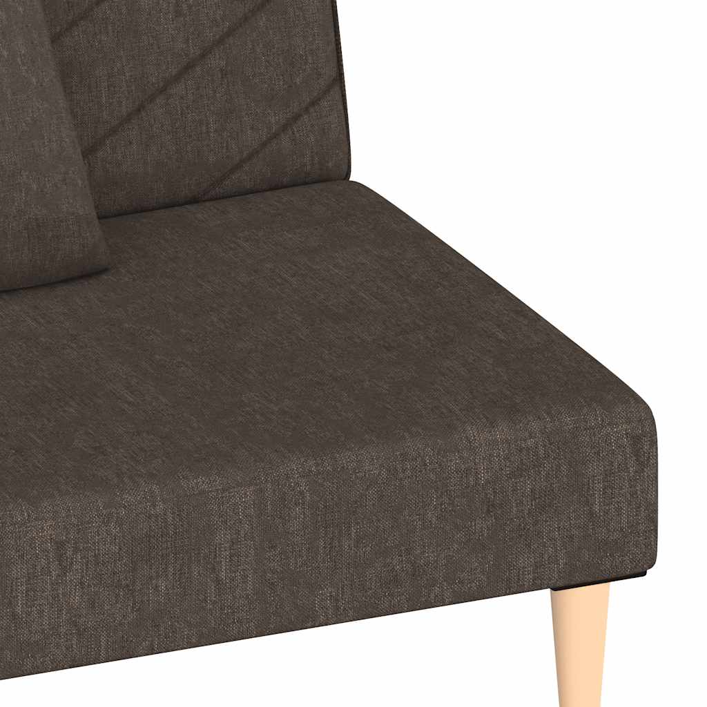 Canapé convertible 2 places avec 2 coussins en tissu marron