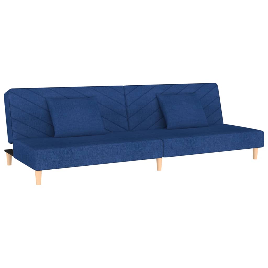 Canapé lit 2 places avec 2 coussins tissu bleu
