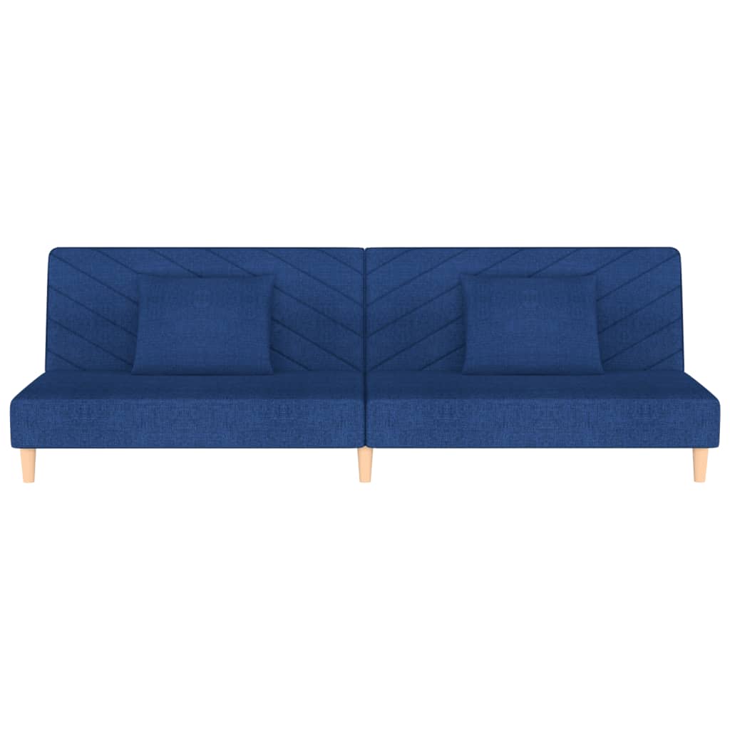Canapé lit 2 places avec 2 coussins tissu bleu