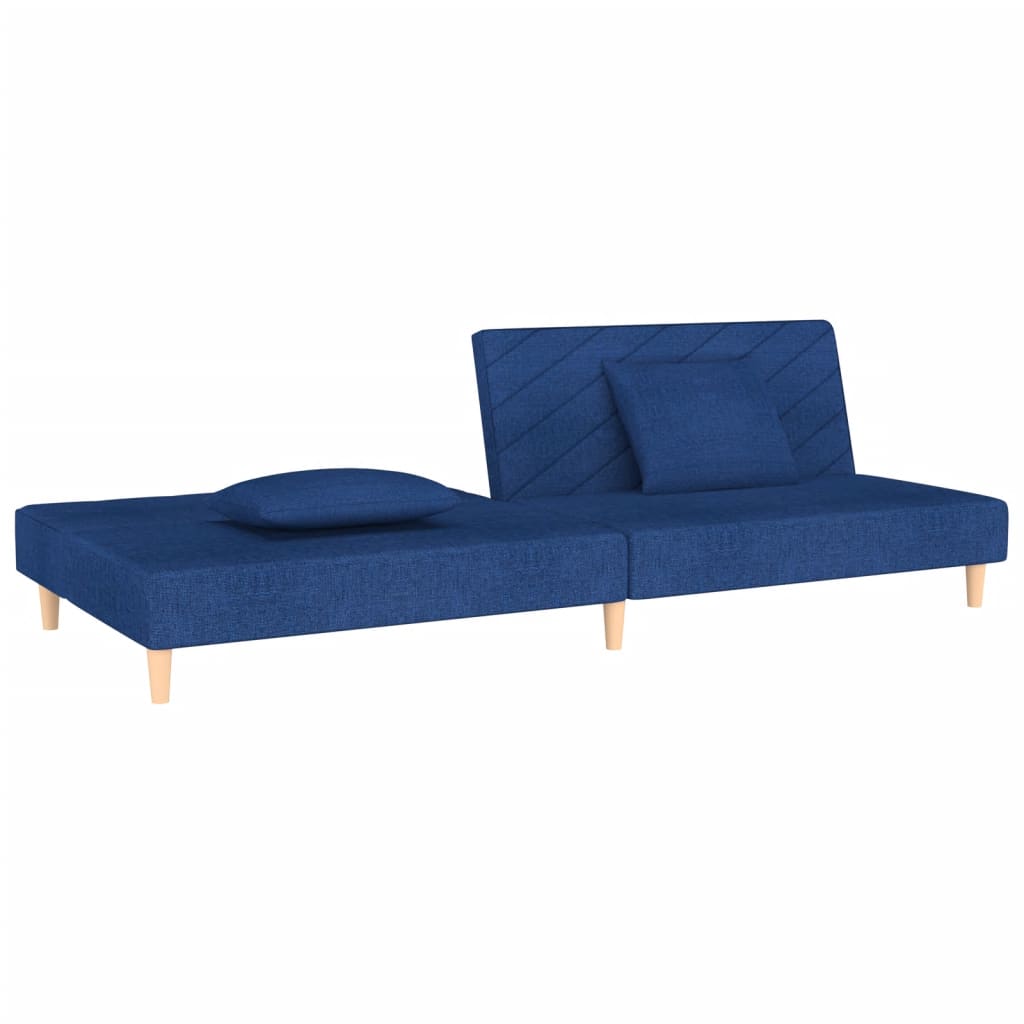 Canapé lit 2 places avec 2 coussins tissu bleu