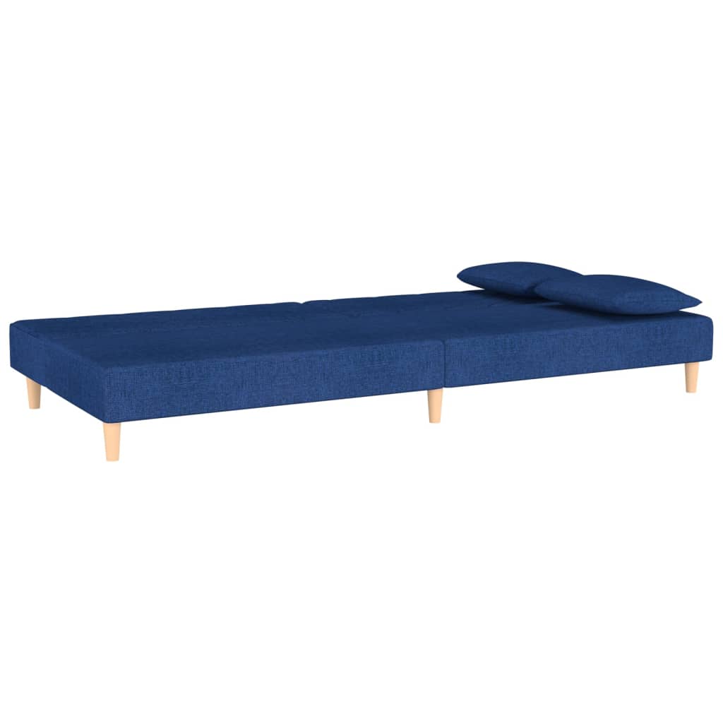 Canapé lit 2 places avec 2 coussins tissu bleu