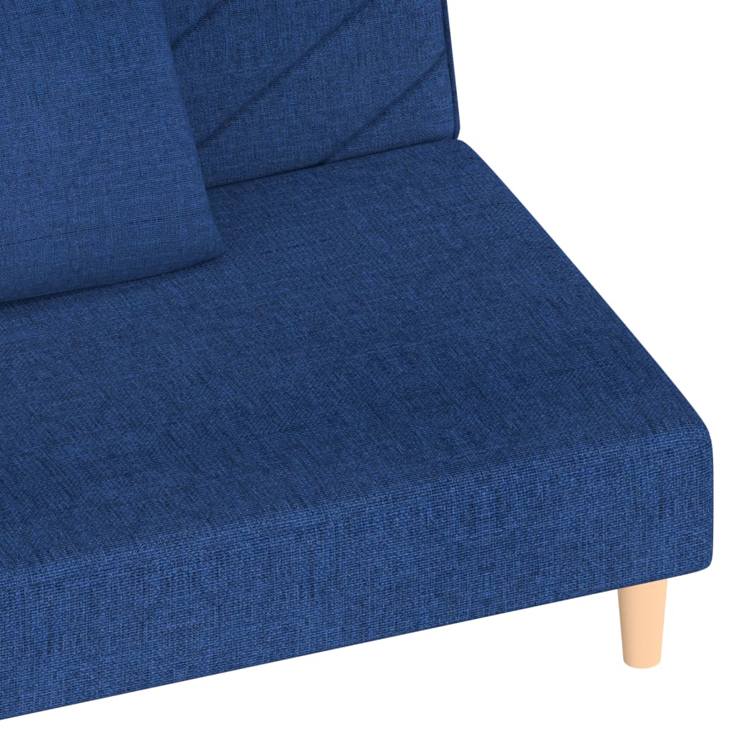 Canapé lit 2 places avec 2 coussins tissu bleu