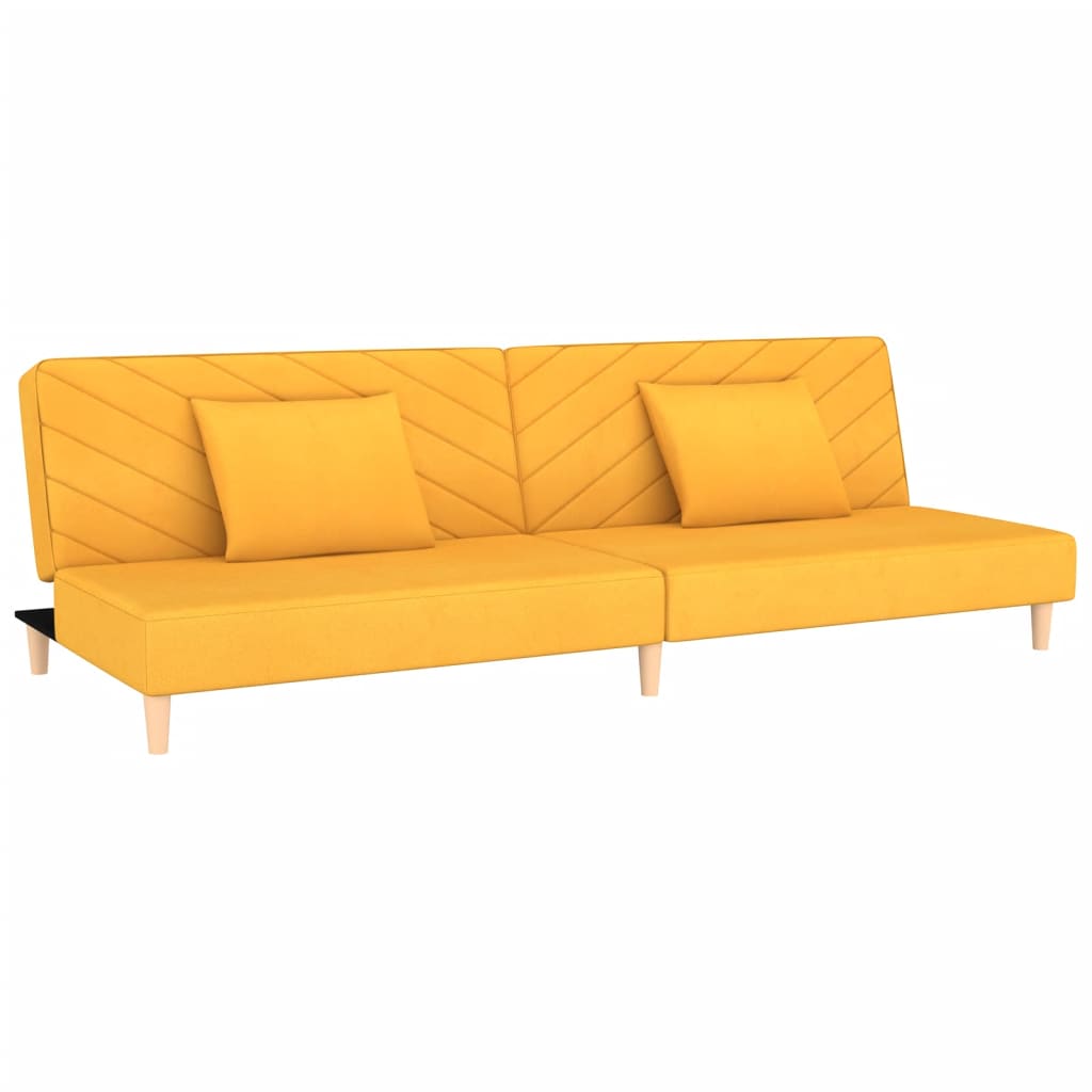Canapé convertible 2 places avec 2 coussins en tissu jaune