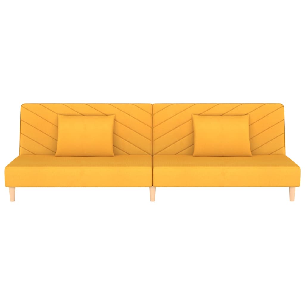 Canapé convertible 2 places avec 2 coussins en tissu jaune