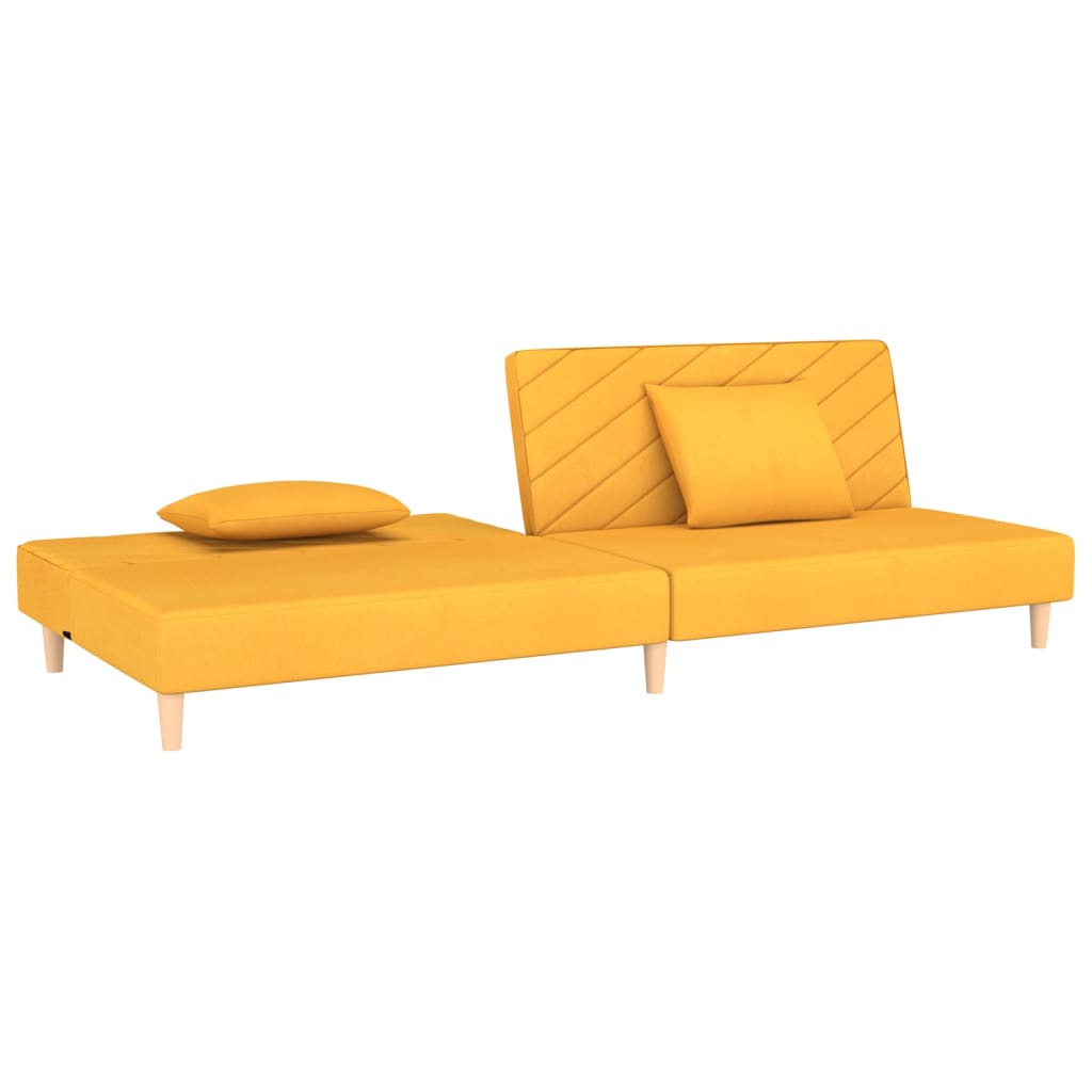 Canapé convertible 2 places avec 2 coussins en tissu jaune