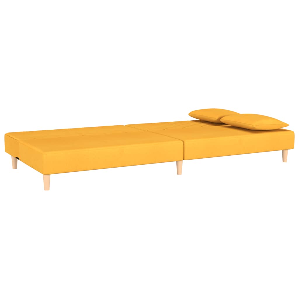 Canapé convertible 2 places avec 2 coussins en tissu jaune
