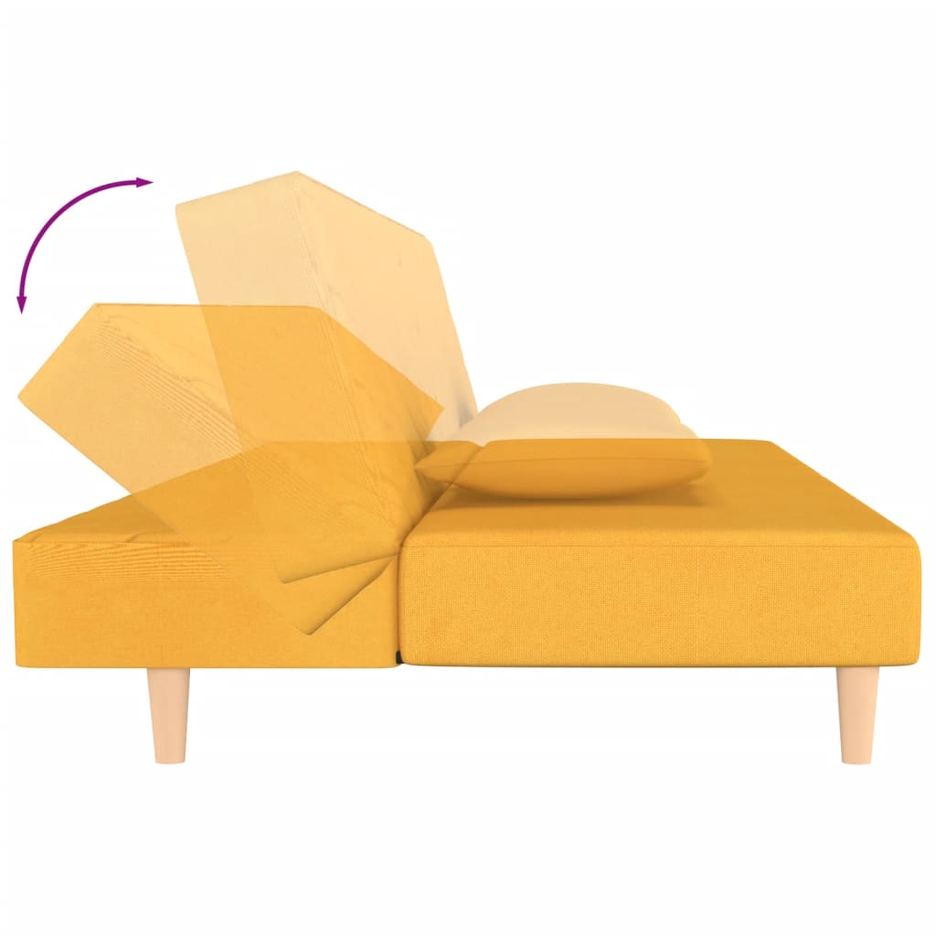Canapé convertible 2 places avec 2 coussins en tissu jaune