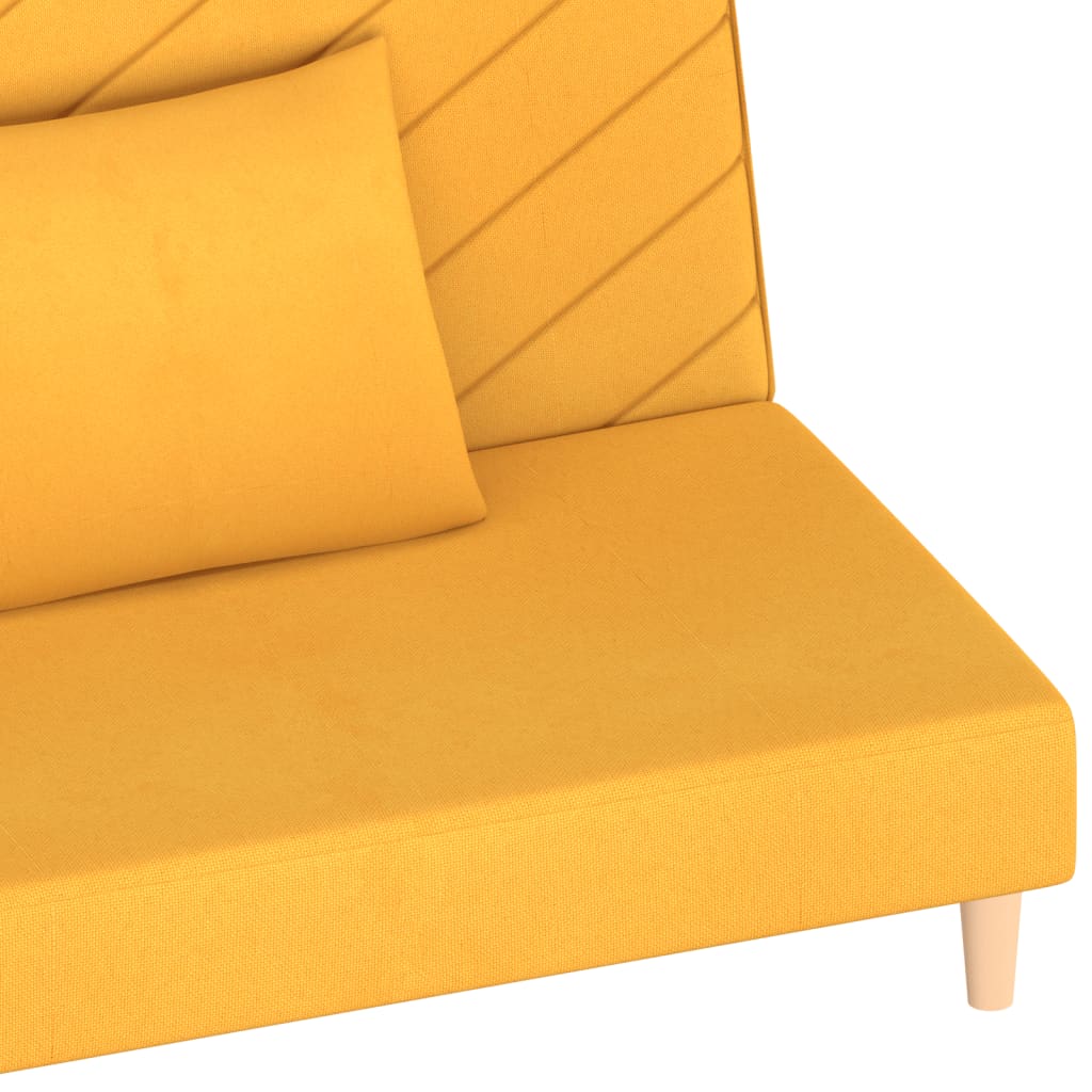 Canapé convertible 2 places avec 2 coussins en tissu jaune