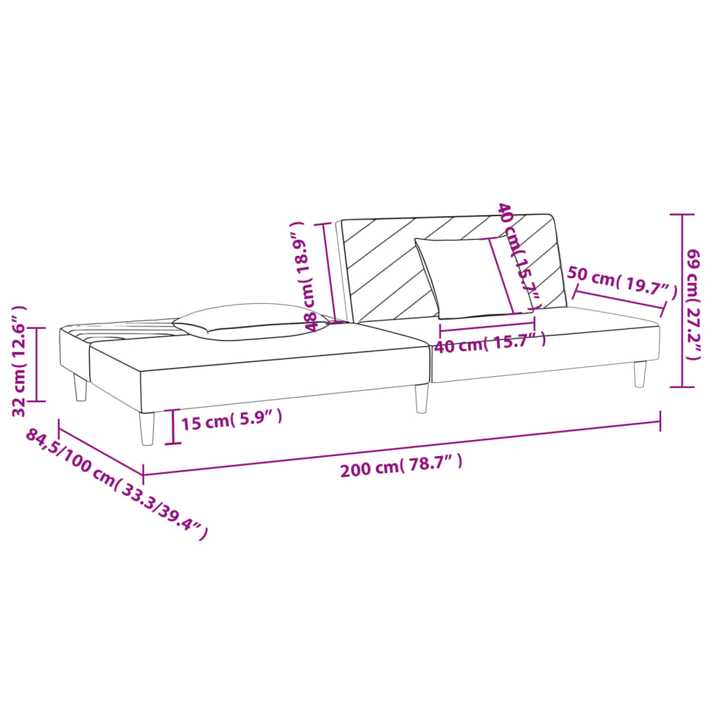 Canapé convertible 2 places avec 2 coussins en tissu jaune