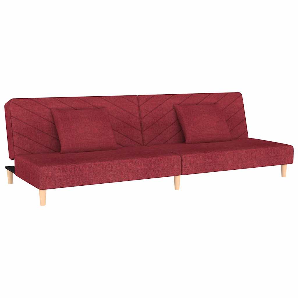 Canapé-lit 2 places avec 2 coussins en tissu rouge vin