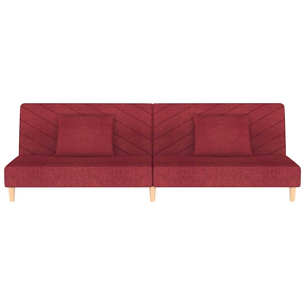 Canapé-lit 2 places avec 2 coussins en tissu rouge vin