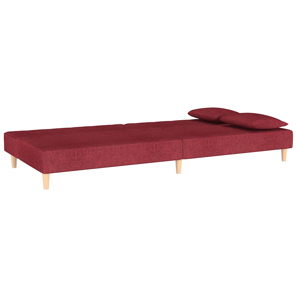 Canapé-lit 2 places avec 2 coussins en tissu rouge vin