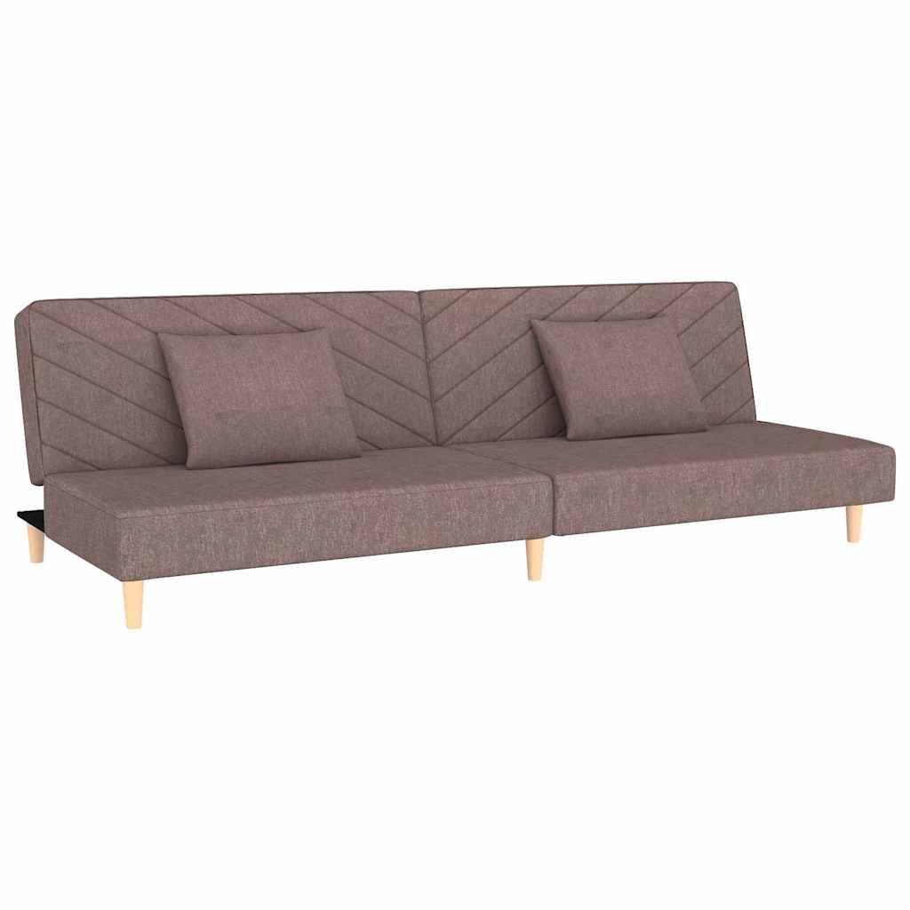 Canapé lit 2 places avec 2 coussins tissu taupe