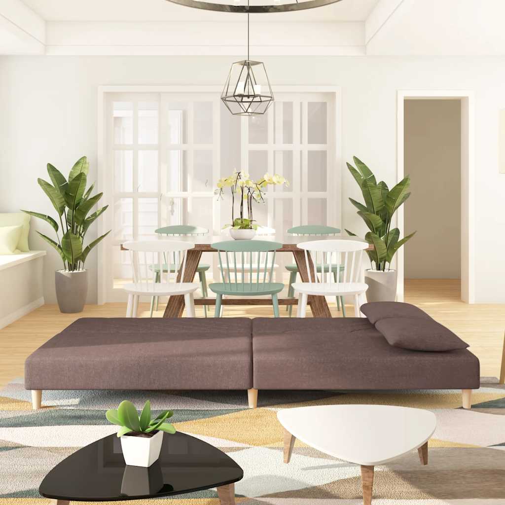 Canapé lit 2 places avec 2 coussins tissu taupe