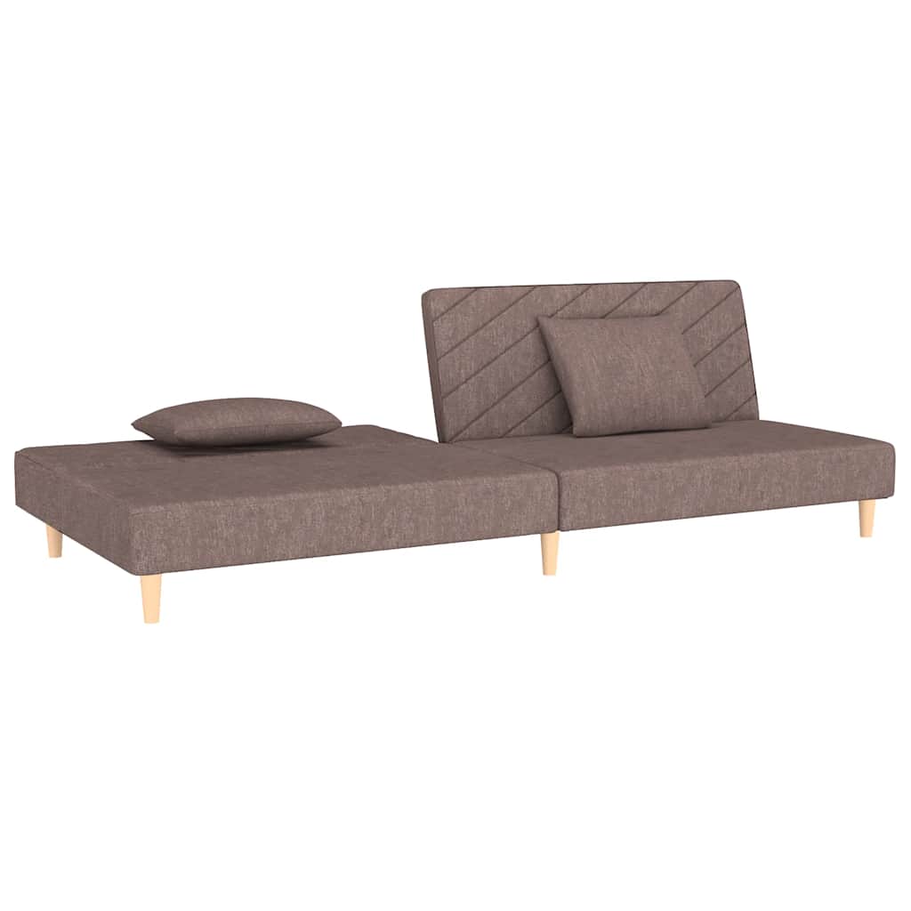 Canapé lit 2 places avec 2 coussins tissu taupe