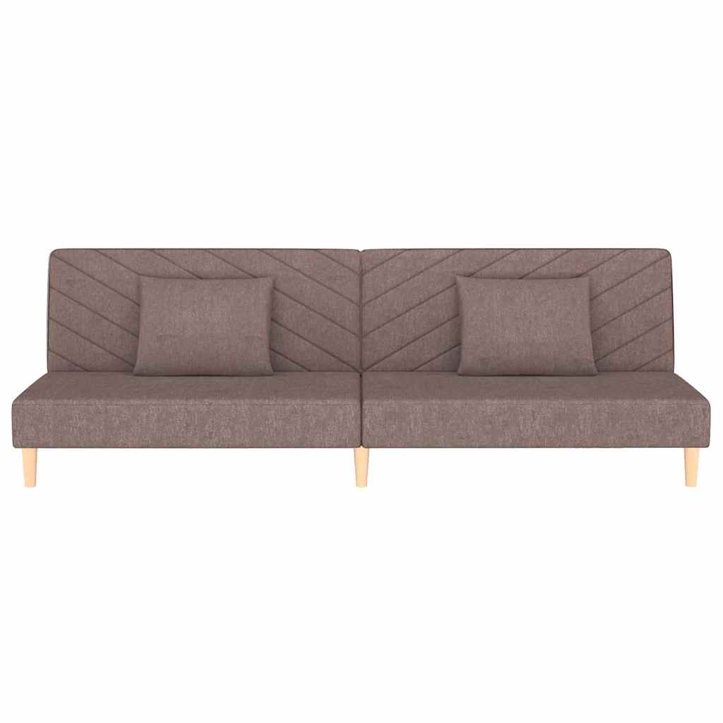 Canapé lit 2 places avec 2 coussins tissu taupe