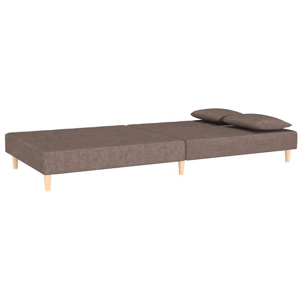Canapé lit 2 places avec 2 coussins tissu taupe