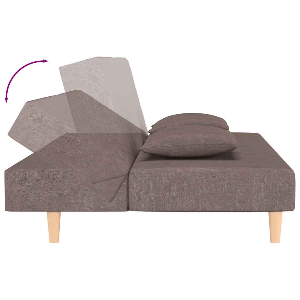 Canapé lit 2 places avec 2 coussins tissu taupe