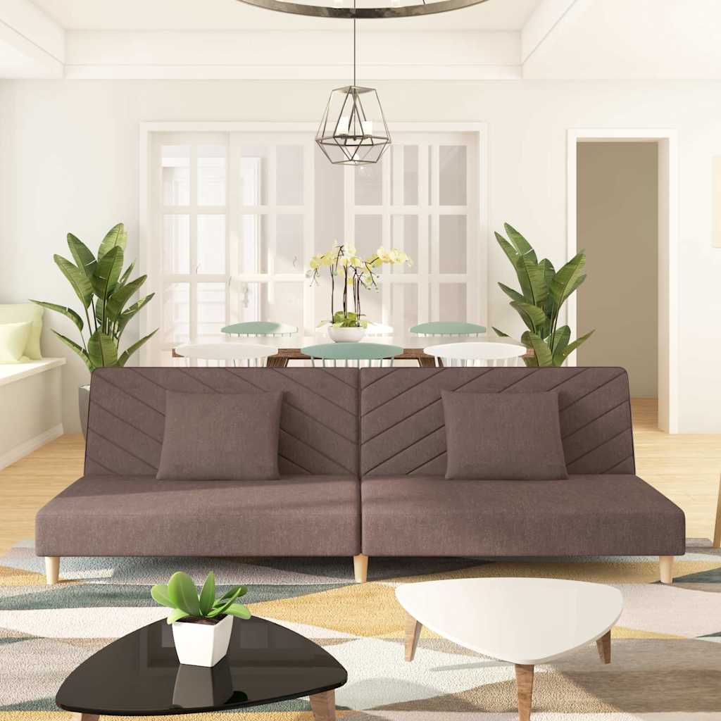 Canapé lit 2 places avec 2 coussins tissu taupe