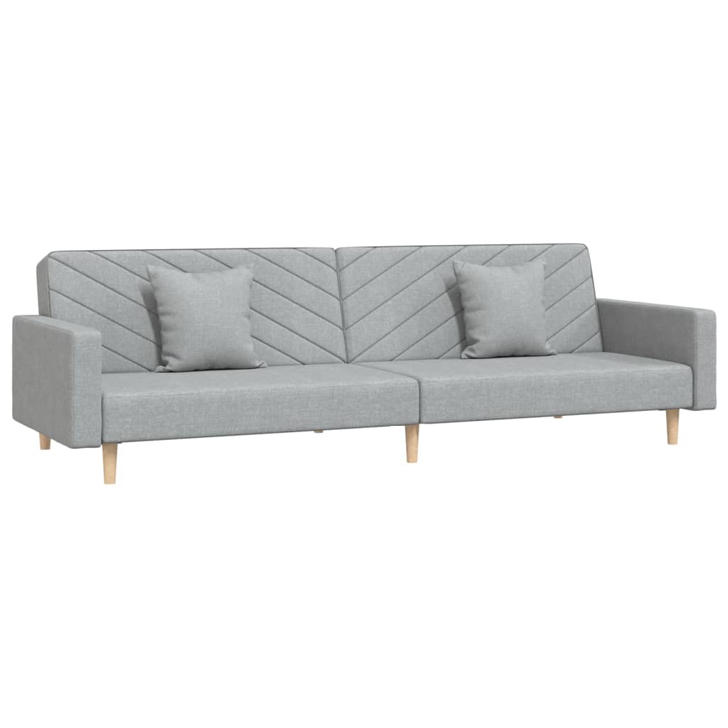 Sofa bed 2-seater with 2 pillows light gray fabric