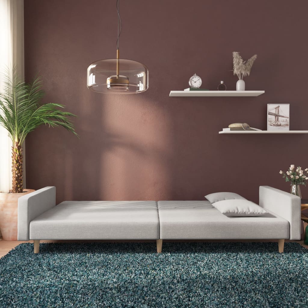 Sofa bed 2-seater with 2 pillows light gray fabric