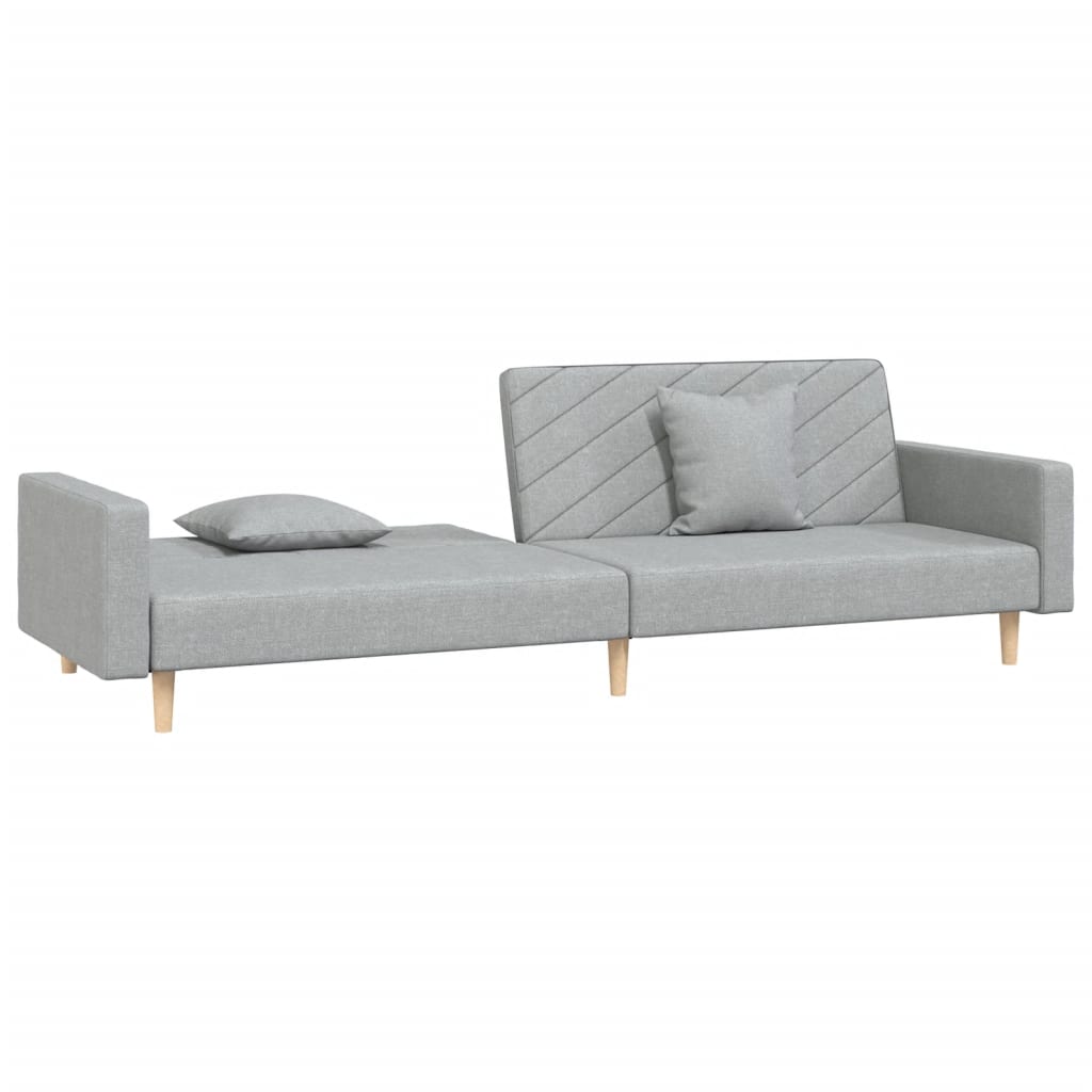 Sofa bed 2-seater with 2 pillows light gray fabric