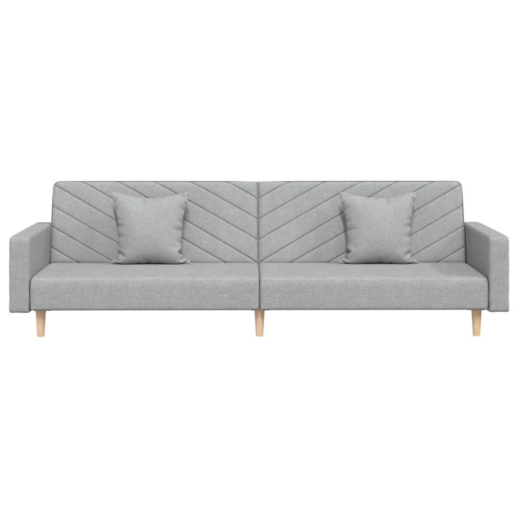 Sofa bed 2-seater with 2 pillows light gray fabric