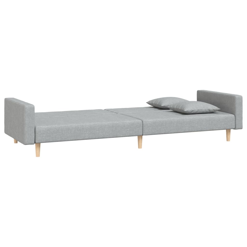 Sofa bed 2-seater with 2 pillows light gray fabric