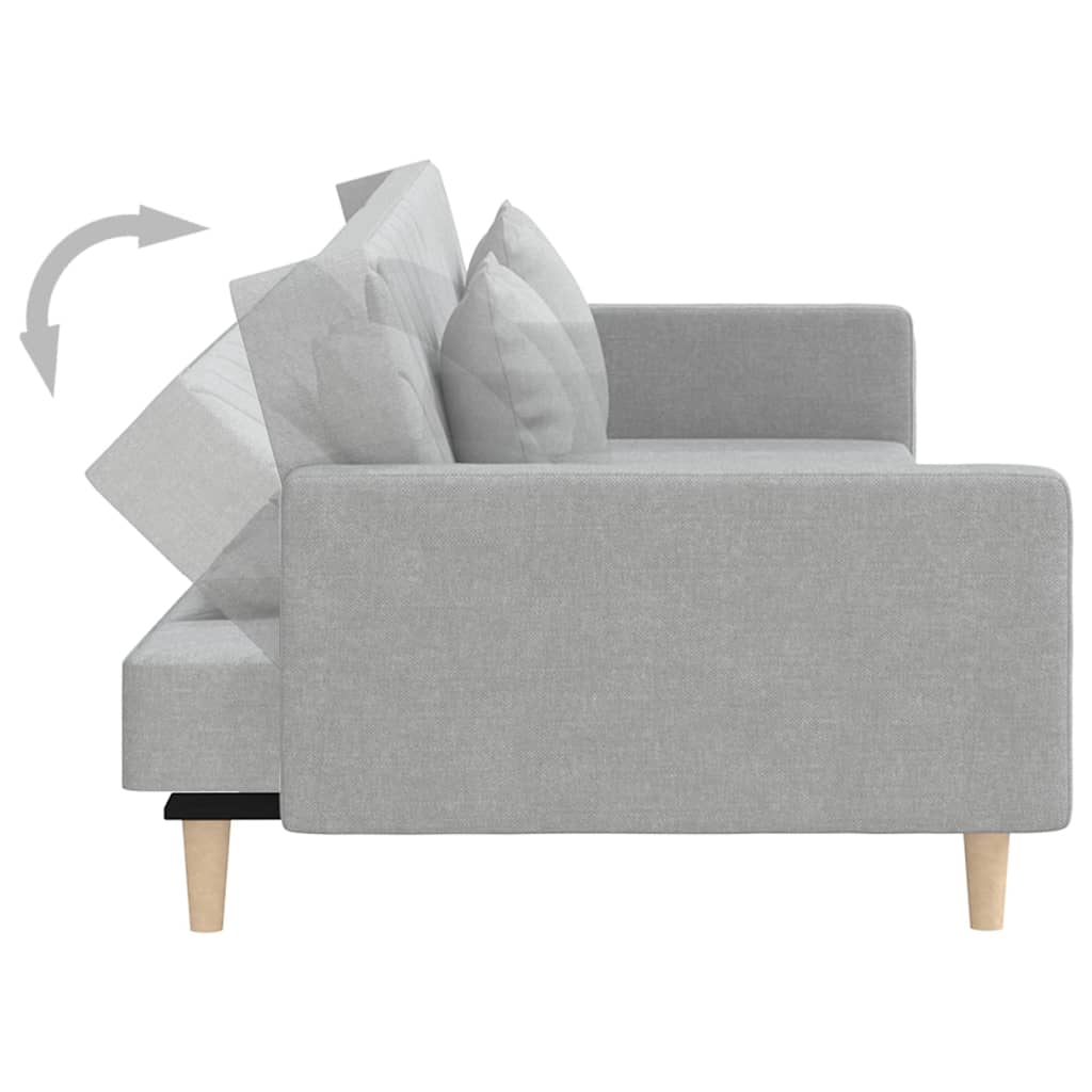 Sofa bed 2-seater with 2 pillows light gray fabric