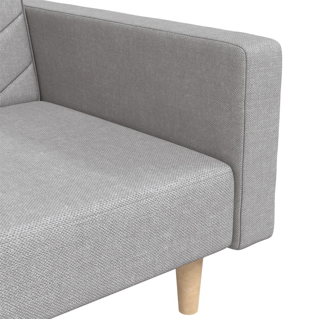 Sofa bed 2-seater with 2 pillows light gray fabric