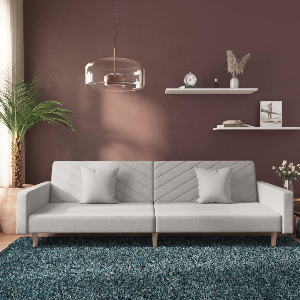 Sofa bed 2-seater with 2 pillows light gray fabric