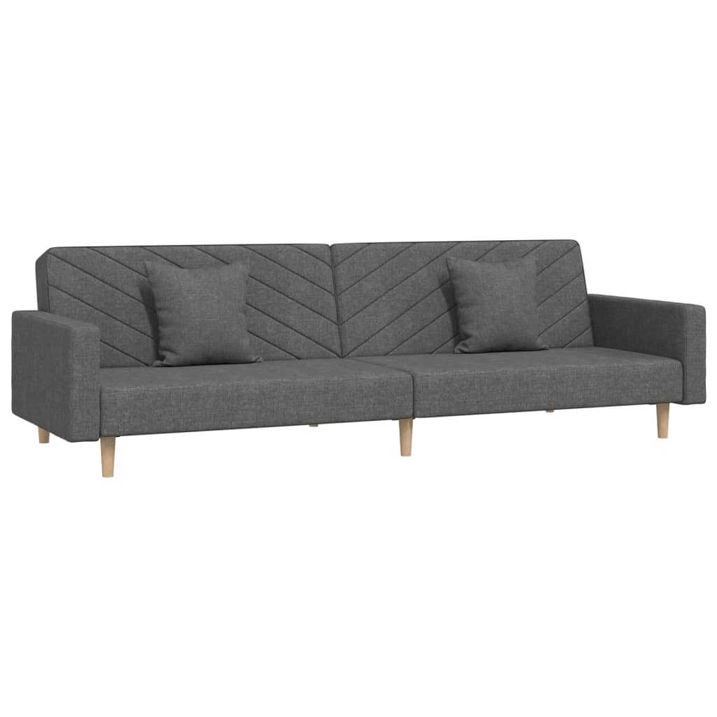 Sofa bed 2-seater with 2 pillows dark gray fabric