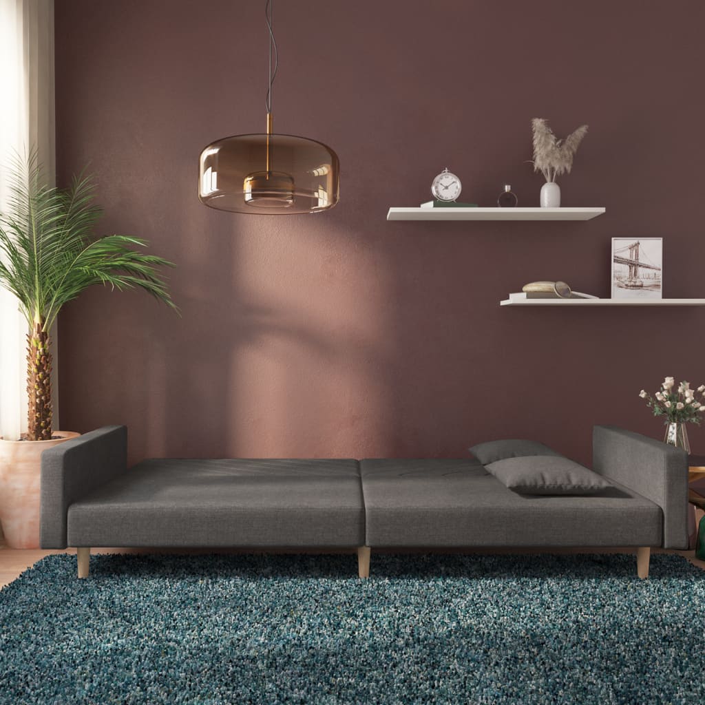 Sofa bed 2-seater with 2 pillows dark gray fabric