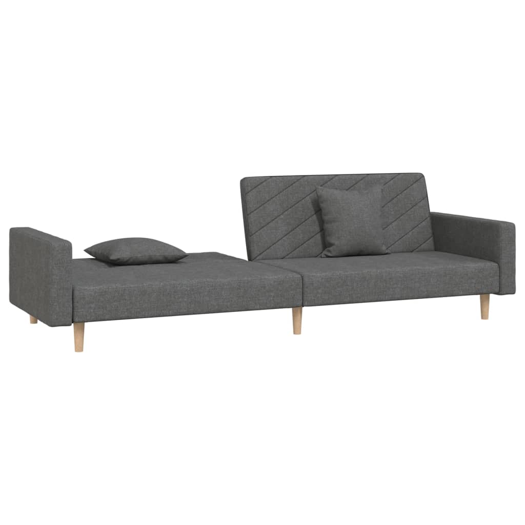 Sofa bed 2-seater with 2 pillows dark gray fabric