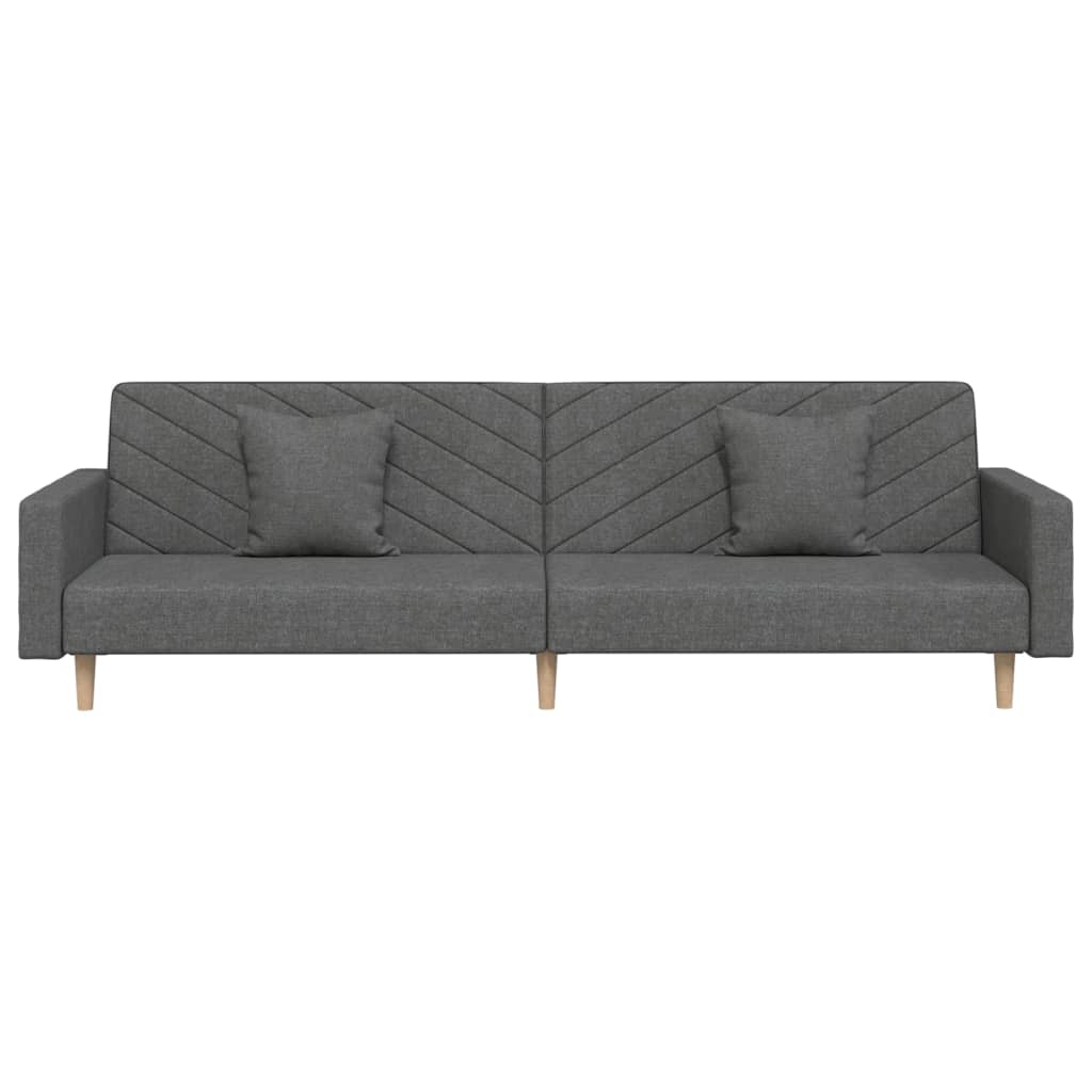 Sofa bed 2-seater with 2 pillows dark gray fabric