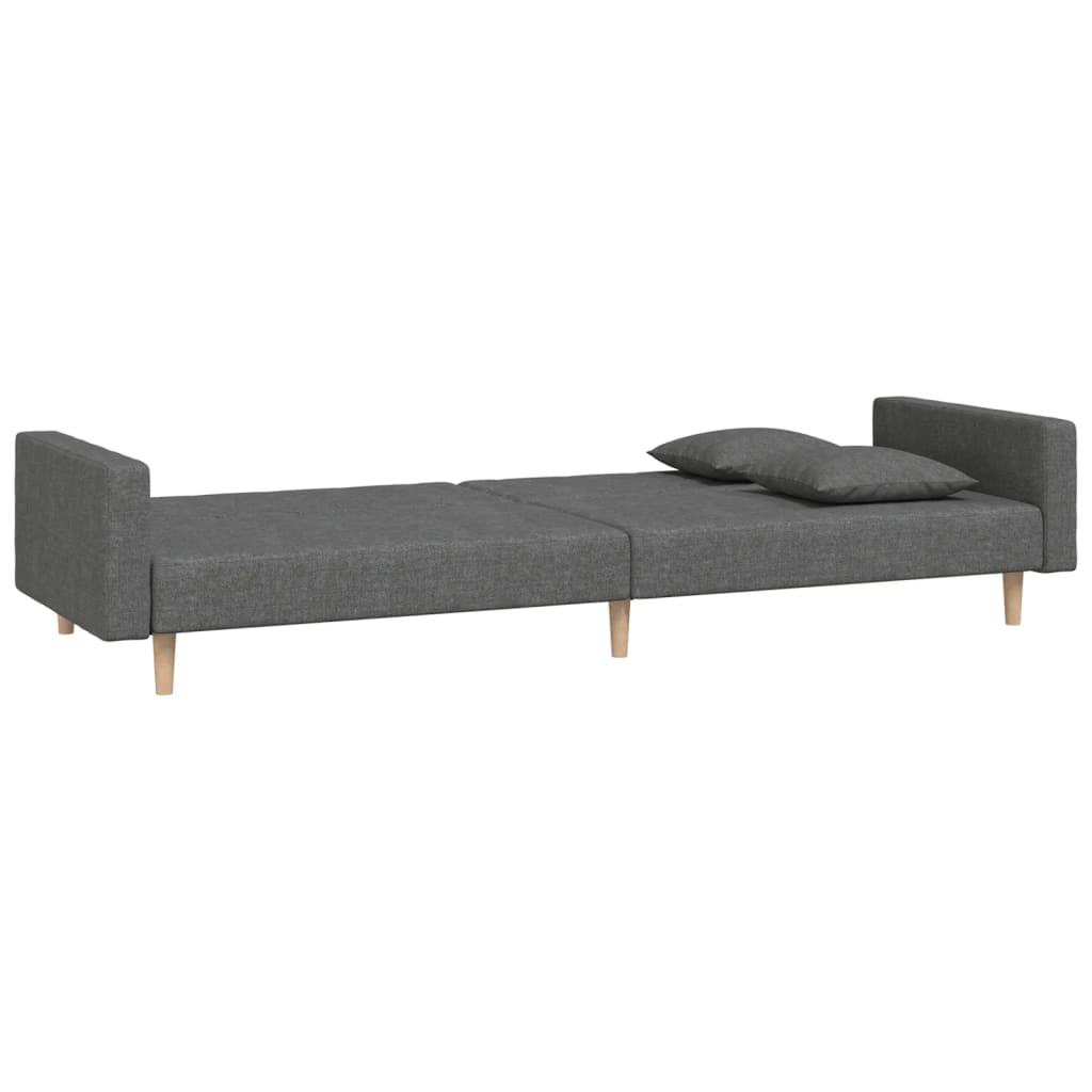 Sofa bed 2-seater with 2 pillows dark gray fabric