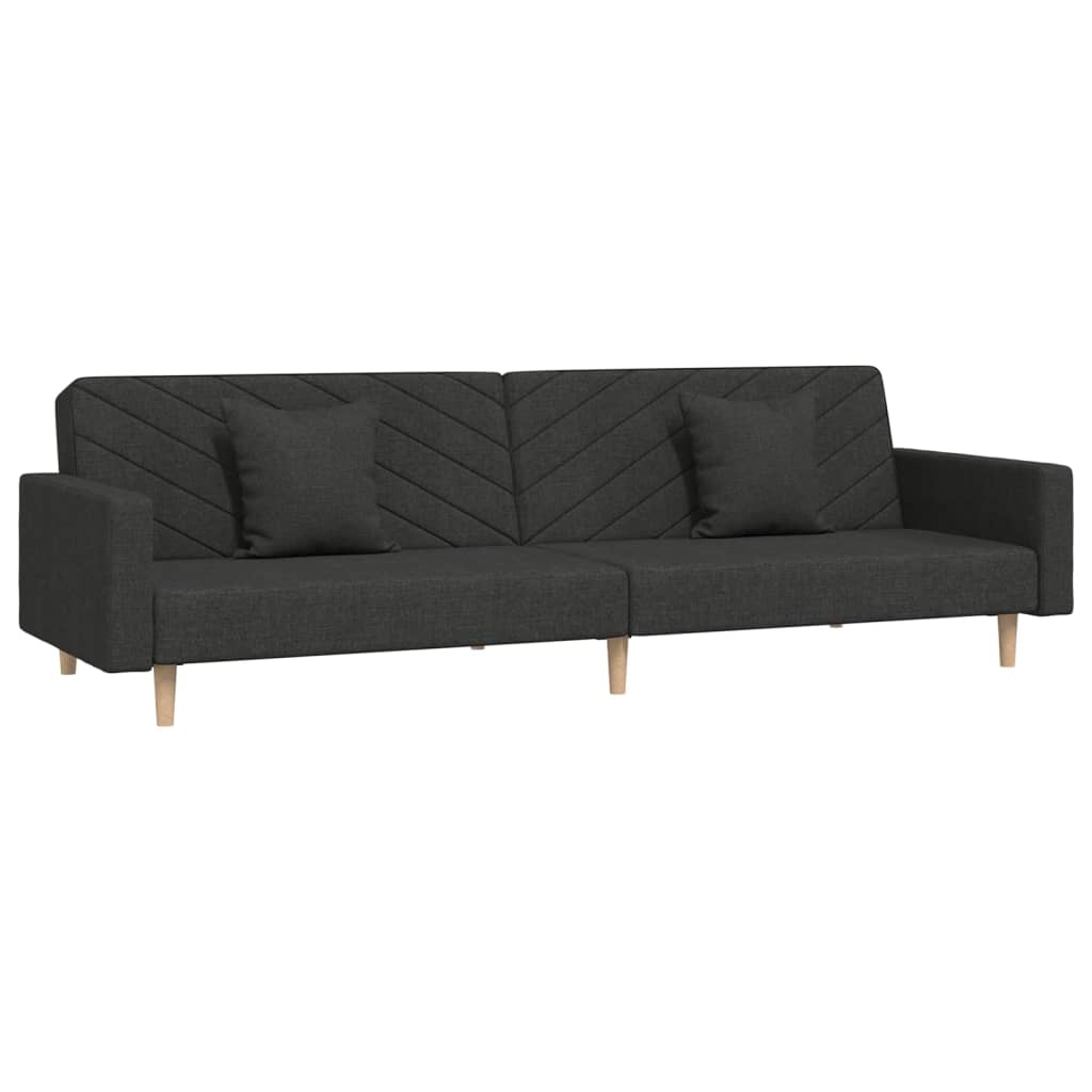 Canapé lit 2 places avec 2 oreillers tissu noir