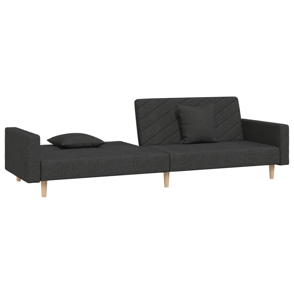 Canapé lit 2 places avec 2 oreillers tissu noir